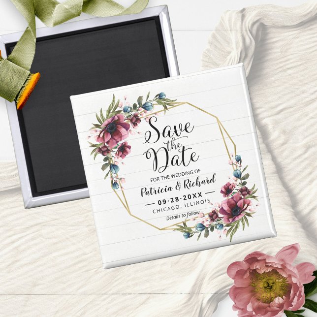 Íman Chic Rústico Casamento Floral Borgonha Salvar A Da (Criador carregado)
