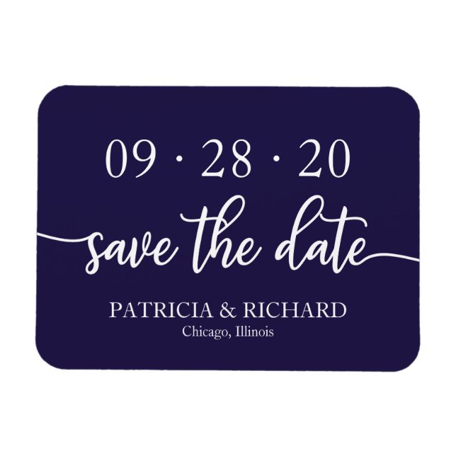 Íman Chic Script Azul Marinho Casamento Save The Date (Horizontal)