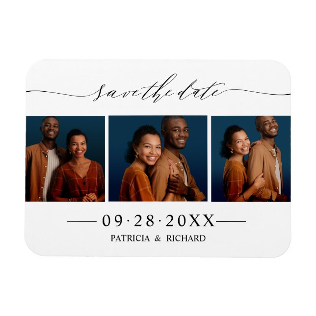 Íman Chic Script Casamento Salvar A Data 3 Colagem de F (Horizontal)
