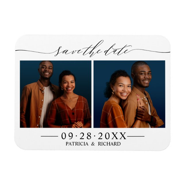 Íman Chic Script Casamento Save The Date 2 Colagem de F (Horizontal)