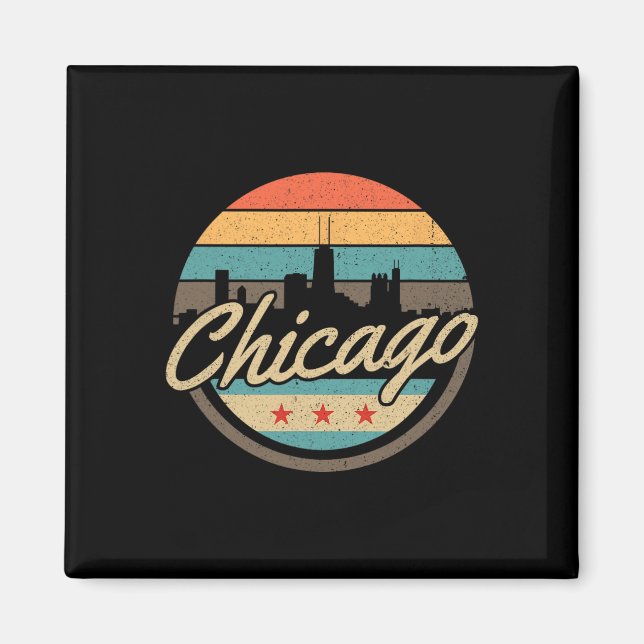 Íman Chicago Flag Skyline Vintage Illinois Usa Souvenir (Frente)