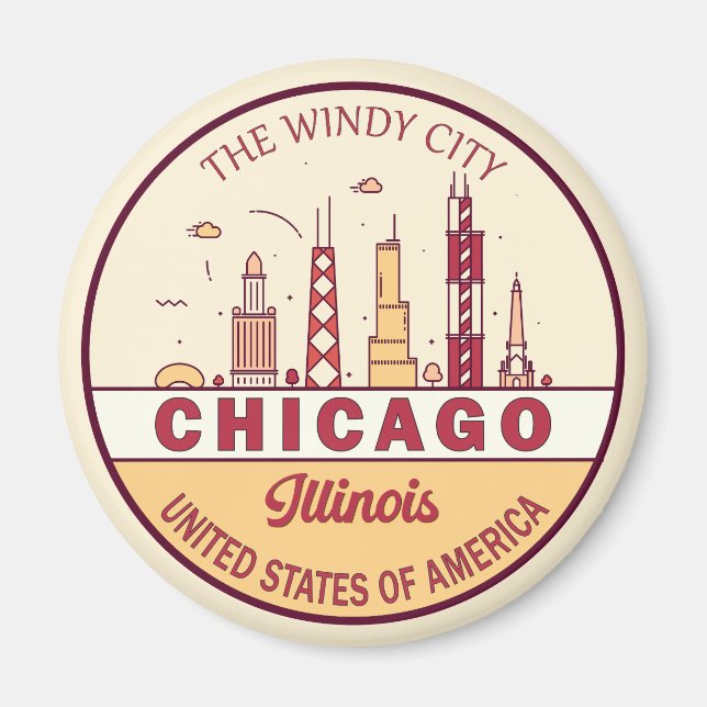 Íman Chicago Illinois City Skyline Emblem (Frente)