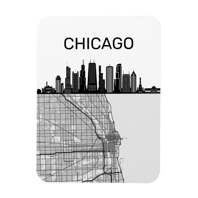Íman Chicago Illinois City Skyline with Map (Vertical)