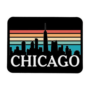 Íman Chicago Illinois Vintage Retro Sunset Skyline