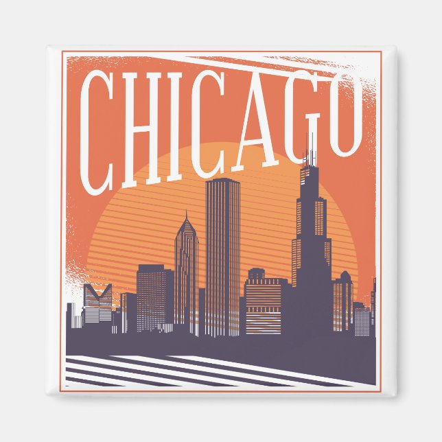 Íman Chicago Illinois Vintage Skyline (Frente)