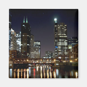Íman Chicago Skyline e Bridge at Night Magnet