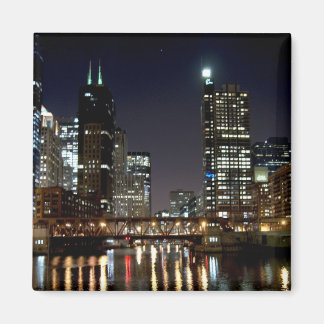 Íman Chicago Skyline e Bridge at Night Magnet