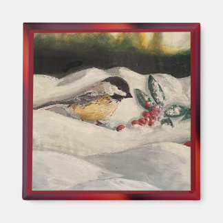 Íman Chick-a-Dee with Mistletoe Folded Card (Blank)