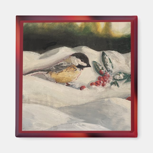 Íman Chick-a-Dee with Mistletoe Folded Card (Blank) (Frente)