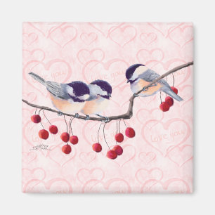 Íman CHICKADEES & BAGAS VERMELHAS por SHARON SHARPE