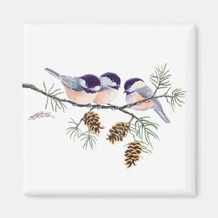 Íman CHICKADEES & PINECONES por SHARON SHARPE
