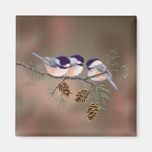 Íman CHICKADEES & PINECONES por SHARON SHARPE