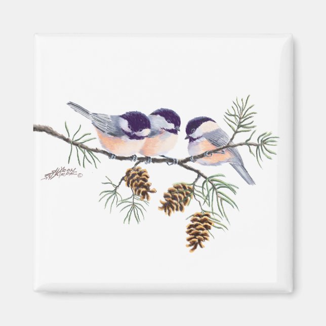 Íman CHICKADEES & PINECONÔMICOS por SHARON SHARPE (Frente)