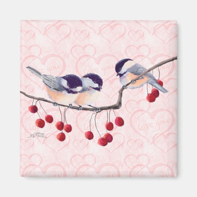 Íman CHICKADEES & RED BERRIES por SHARON SHARPE (Frente)