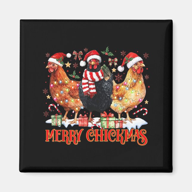 Íman Chicken Christmas Merry Chickmas Santa Claus Hat F (Frente)