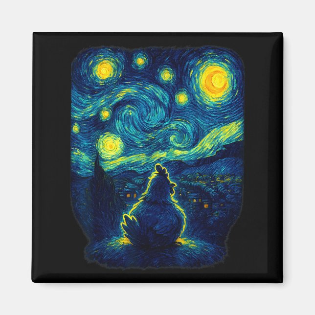 Íman Chicken Starry Funny Night Van Gogh Farm Lover Gir (Frente)