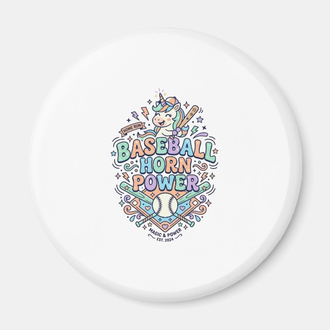 Íman Chifre de Beisebol Unicórnio Poder Kawaii Design V (Frente)