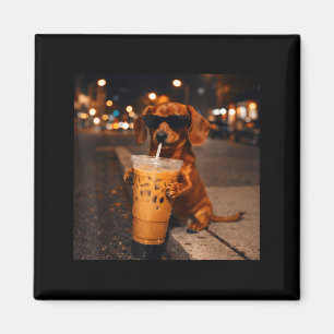 Íman Chihua dachshund engraçado amante de café gelado