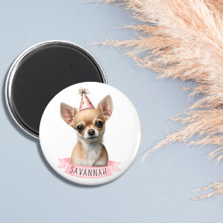 Íman Chihuahua bonitinho com nome Design Whimsical Rosa