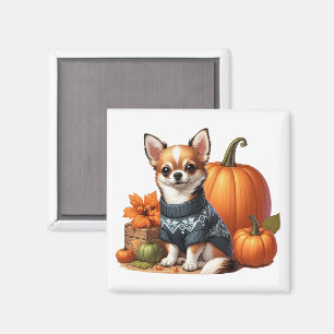Íman Chihuahua bonitinho em Suéter com Pumpkins