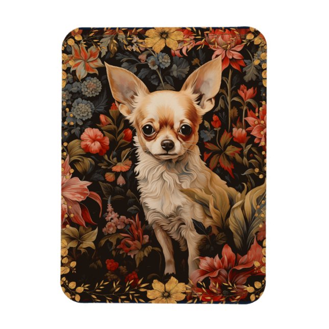 Íman Chihuahua com Flores no Estilo de William Morris (Vertical)