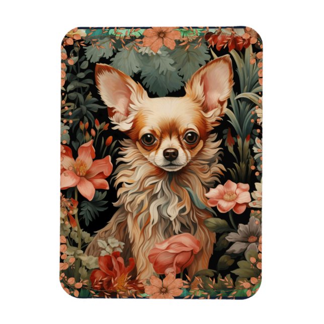 Íman Chihuahua com Flores no Estilo de William Morris (Vertical)