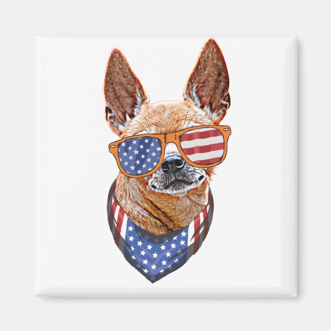 Íman Chihuahua Dog EUA Independência Americana 4 de jul (Frente)