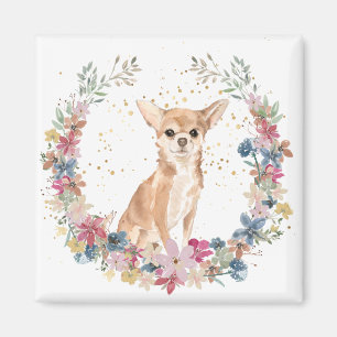 Íman Chihuahua Dog Spring Flowers Wreath