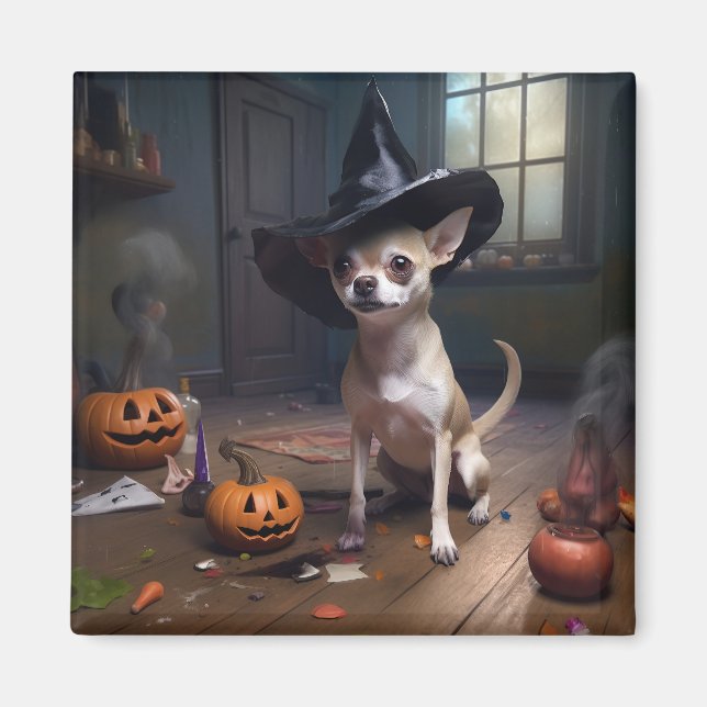 Íman Chihuahua Pumpkins Halloween Scary (Frente)