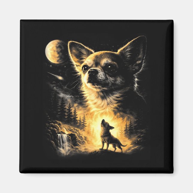 Íman Chihuahua uivando para a lua engraçado peguei esse (Frente)