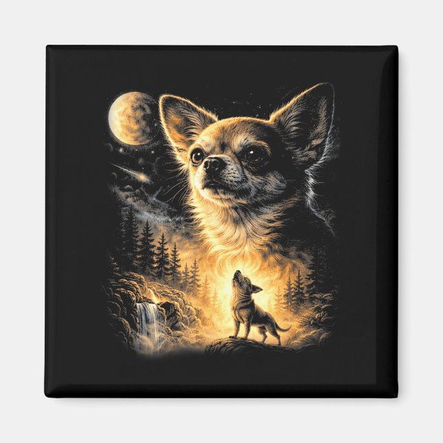 Íman Chihuahua uivando para a lua meme de cachorro retr (Frente)