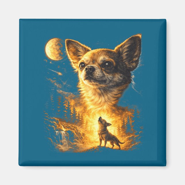 Íman Chihuahua uivando para a lua meme engraçado de chi (Frente)