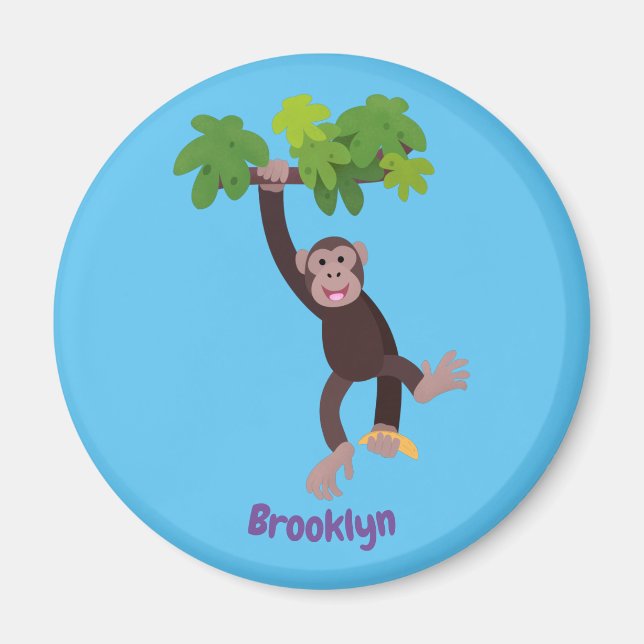 Íman Chimpanzé bonito na selva pendurada em desenho ani (Frente)