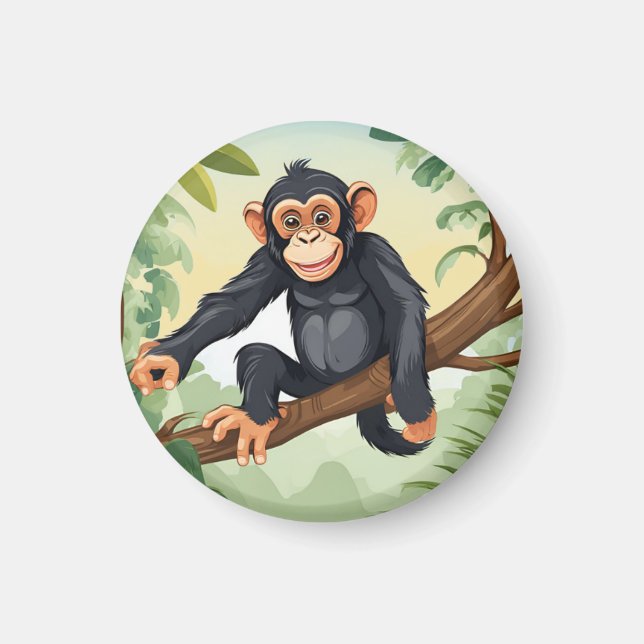 Íman Chimpanzé com a cauda fofa no galho (Frente)