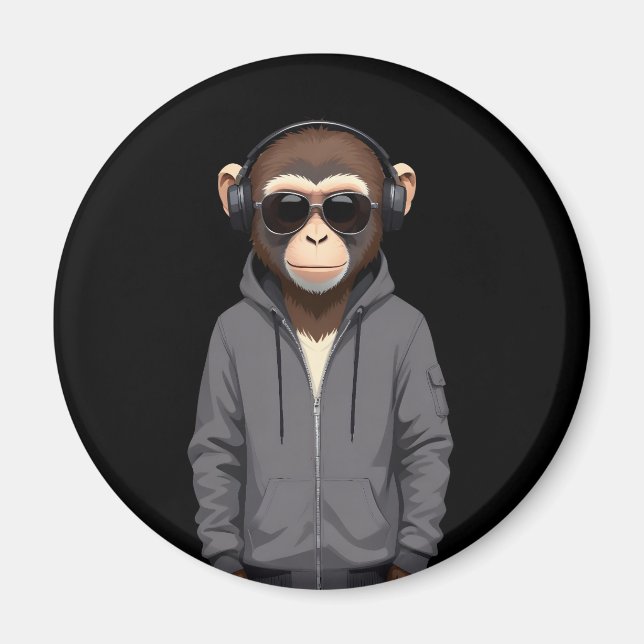 Íman Chimpanzé Vestindo Hoodie Funny Legal Vetor Animal (Frente)