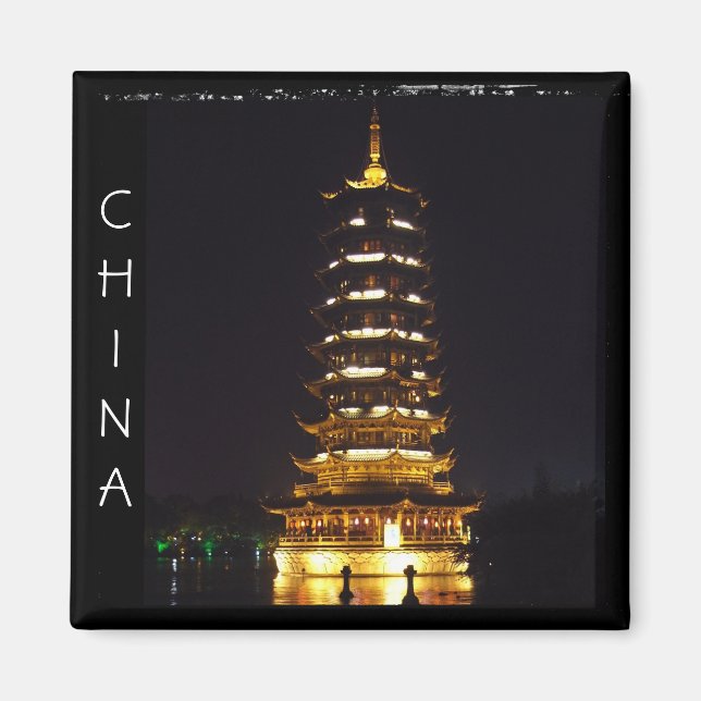 Íman China, Guilin Pagoda à noite (Magnet) (Frente)