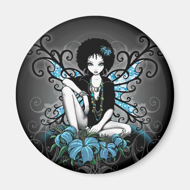 Íman "China" Retro Teal Lillies Fairy Art Magnet (Frente)