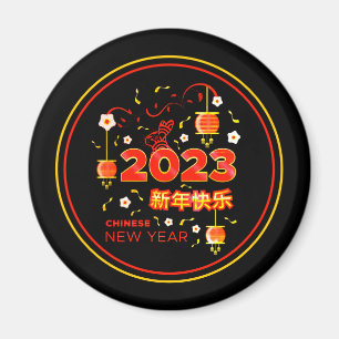 Íman Chinês Ano Novo 2023 Rabbit Vermelho Dourado Negro