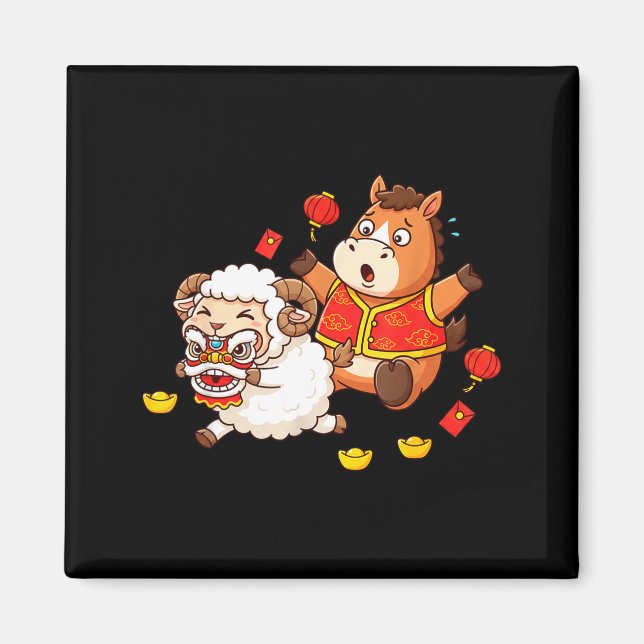 Íman Chinese Horse Sheep Funny Kids Mens Womens Happy N (Frente)