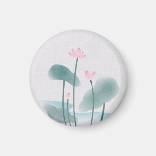 Íman Chinoiserie Chinesa Ink Lash Pintura Lotus Floral