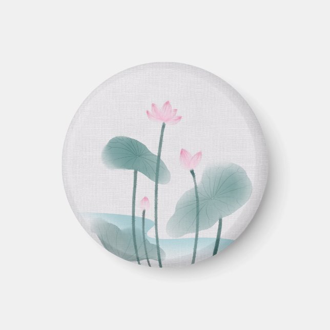 Íman Chinoiserie Chinesa Ink Lash Pintura Lotus Floral (Frente)