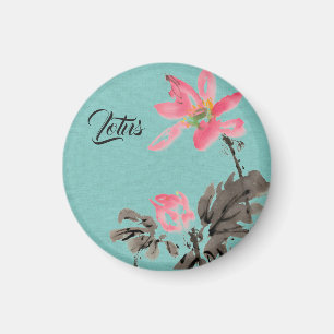 Íman Chinoiserie Freehand Watercolor Floral Lotus Green