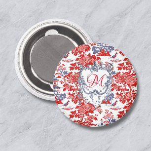 Íman Chinoiserie Vintage Delft Vermelho Azul monograma