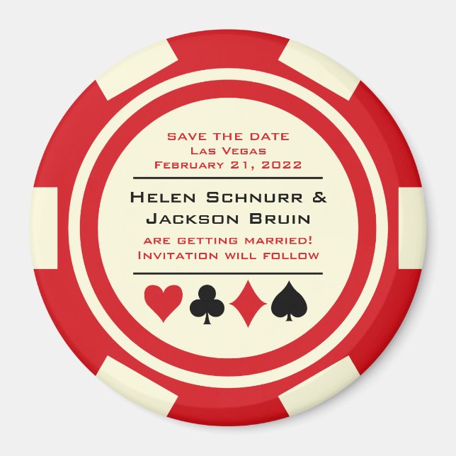 Íman Chip Casino do Pôquer Vermelho e Branco Salvar a D (Frente)