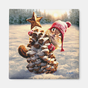 Íman Chipmunk Com Pine Cone Tree