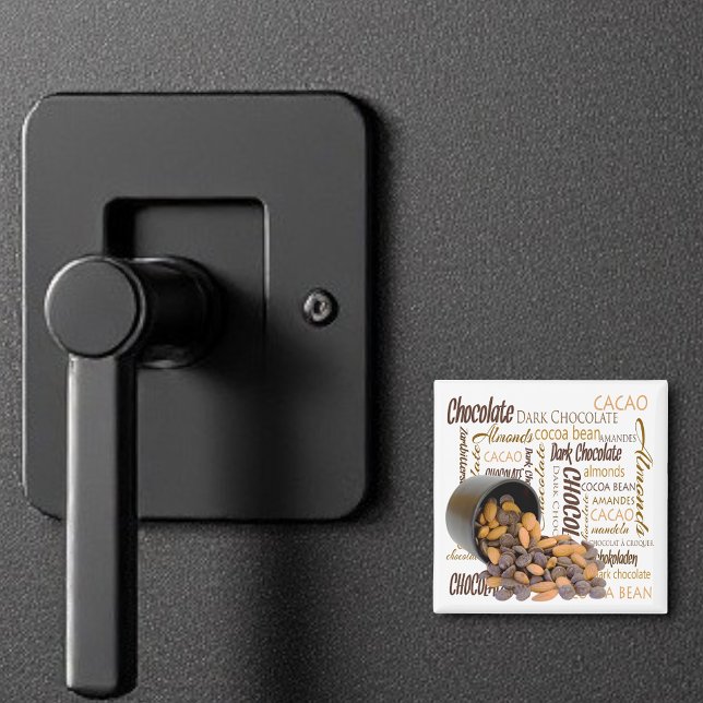 Íman Chocolate Bits Amêndoas Tipografia Foto Colagem (square magnet)