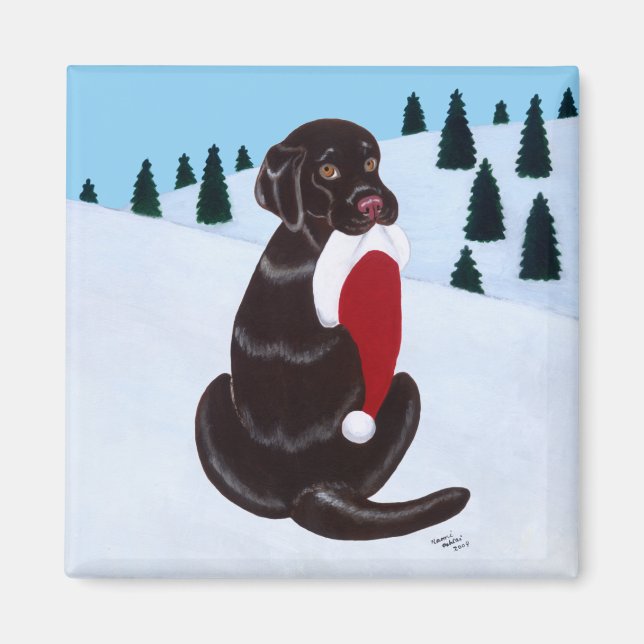 Íman Chocolate Labrador com floco de neve Santa Hat (Frente)