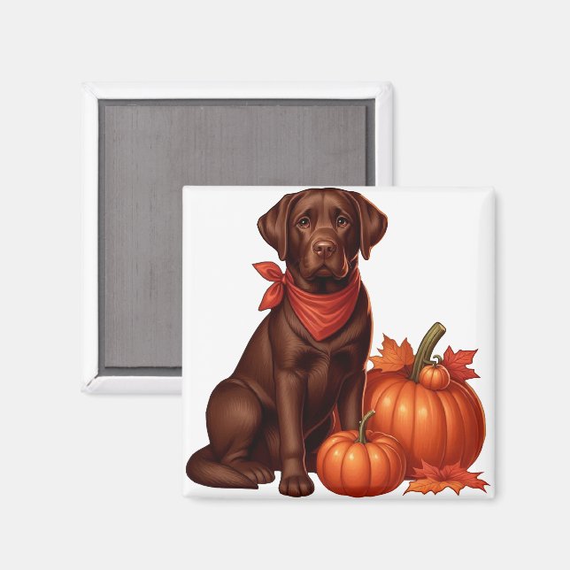 Íman Chocolate Labrador com Red Bandana por Pumpkins (Front/Back)