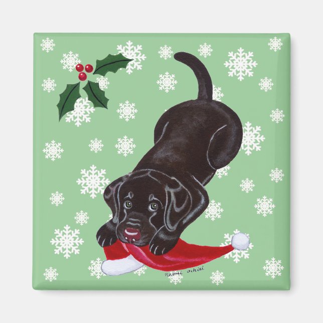 Íman Chocolate Labrador Puppy e Papai Noel Natal (Frente)