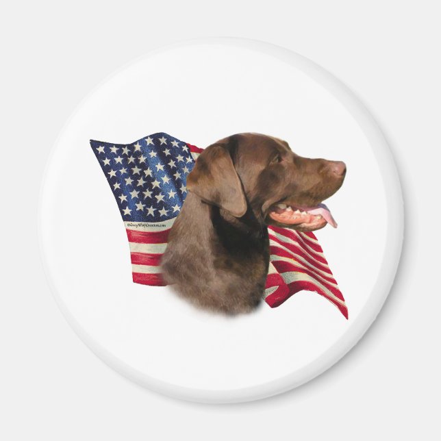 Íman Chocolate Labrador Retriever American Flag (Frente)